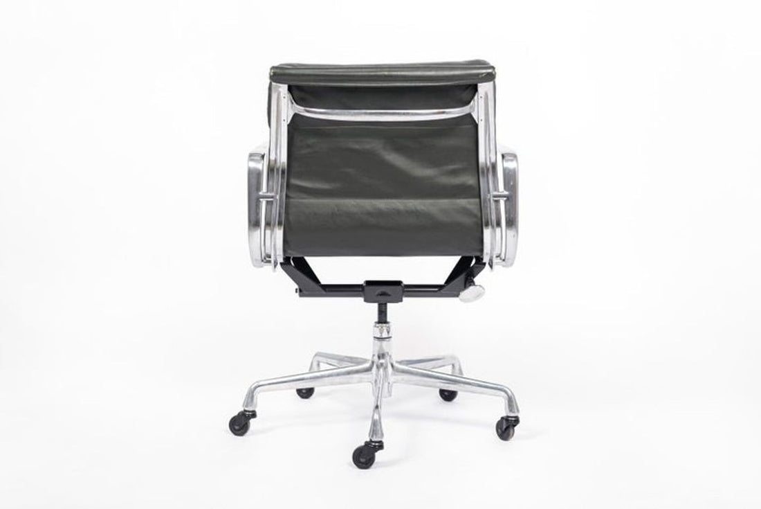 Dark Gray Leather Office Chair by Eames for Herman Miller Aluminum Group