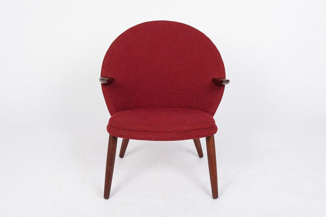 Danish Mid Century Modern Red Upholstery Lounge Chairs by Kurt Olsen, 1960s