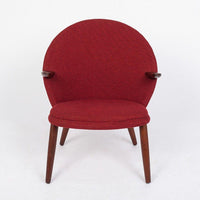 Danish Mid Century Modern Red Upholstery Lounge Chairs by Kurt Olsen, 1960s