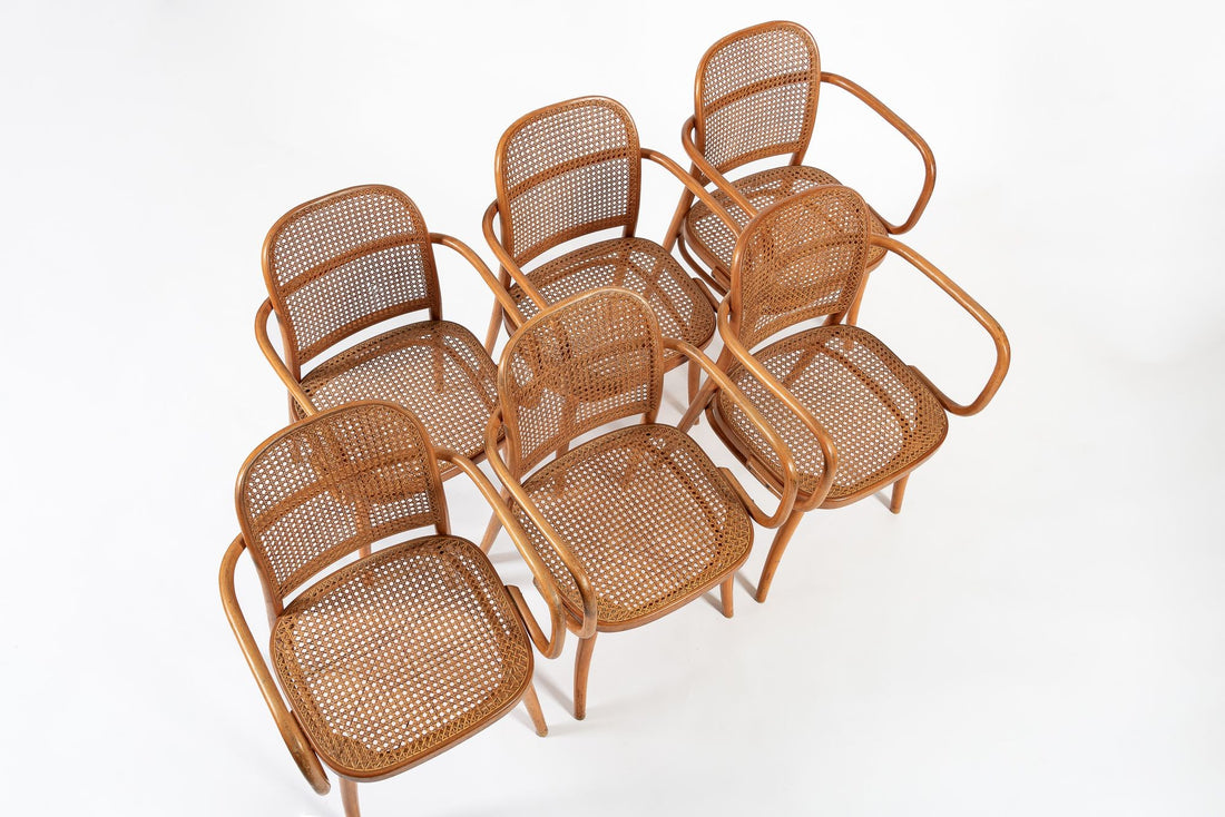 Vintage Bent Wood & Wicker Cafe Chairs by Josef Hoffman for Ligna