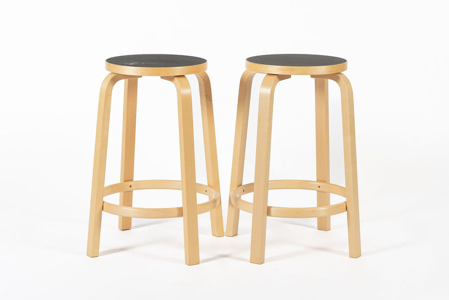 Mid Century Finnish Birch & Black 64 Stools by Alvar Aalto for Artek, 2015