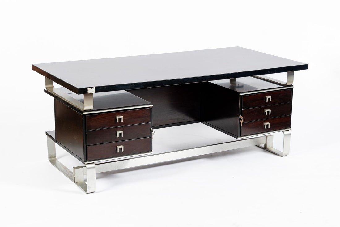 Postmodern Italian Rosewood and Metal Writing Desk by Abbondinterni, 1970s