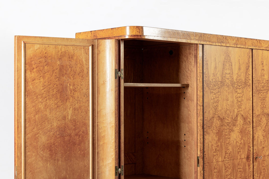 Antique Art Deco Burlwood Elm Armoire Wardrobe Cabinet