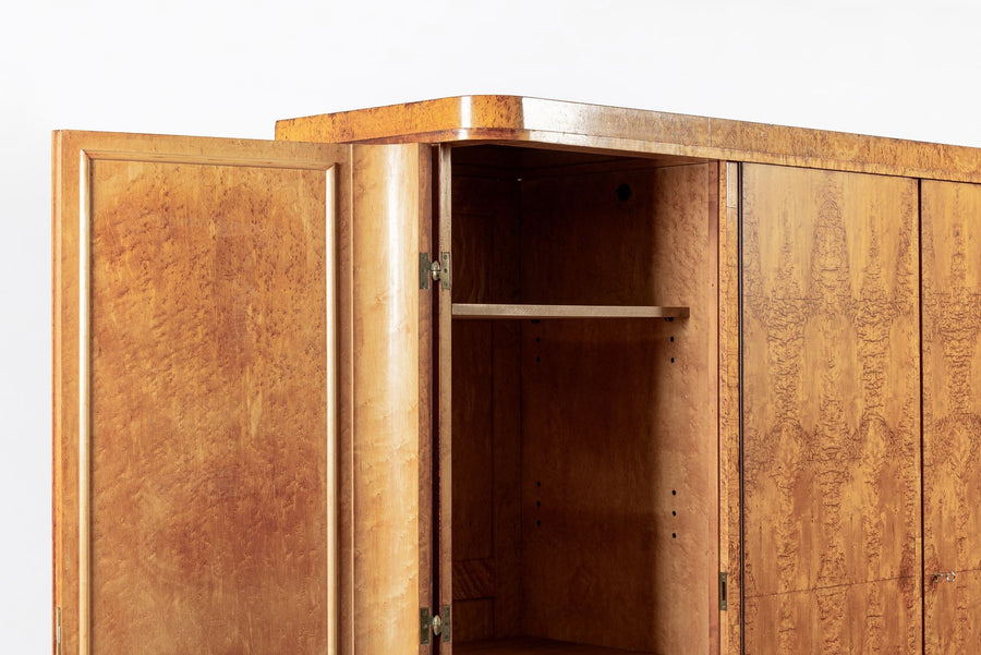 Antique Art Deco Burlwood Elm Armoire Wardrobe Cabinet