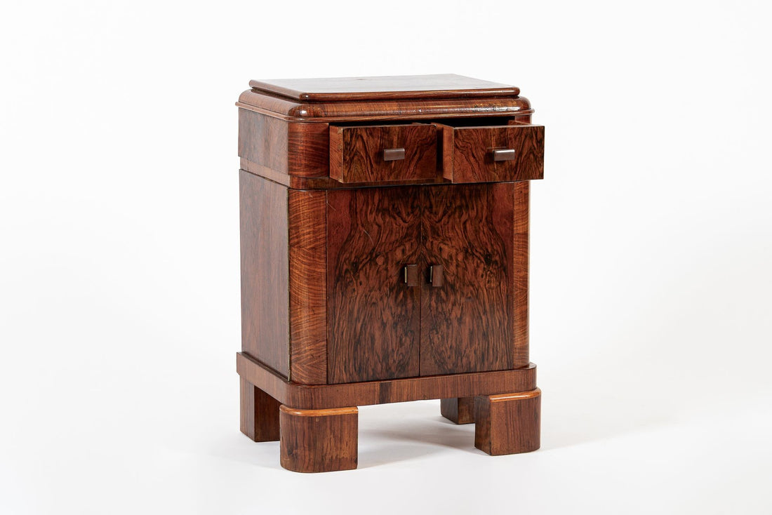 Antique Art Deco Small Wood Side Cabinet or Nightstand 1940s