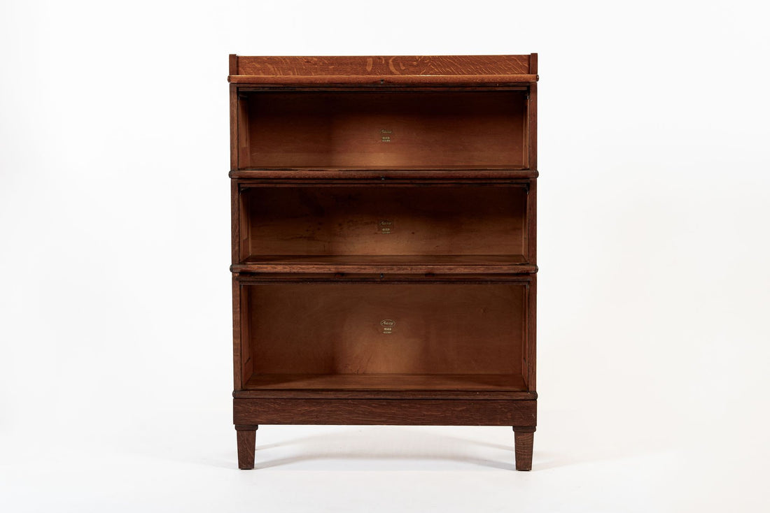 Antique American Three Shelf Barrister Bookcase Cabinet in Tiger Oak