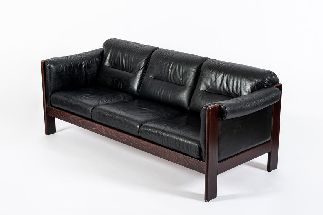 Mid Century Danish Black Leather Sofa in Style of Arne Norell, Matching Chair Avail