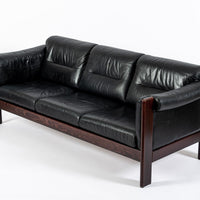 Mid Century Danish Black Leather Sofa in Style of Arne Norell, Matching Chair Avail