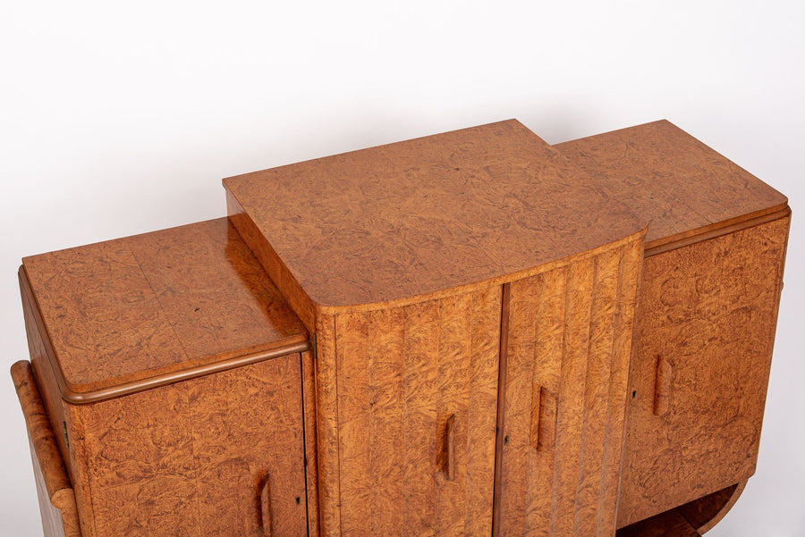 Antique Art Deco Elm Wood Bar Cabinet or Sideboard 1930s