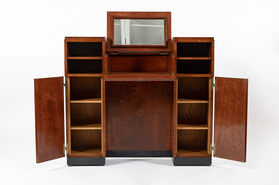 American Art Deco Birdseye Maple Vanity Cabinet or Dressing Table, Circa 1930