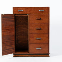 Art Deco Tiger Wood Dresser Cabinet, Vintage Streamline Modern 1940s