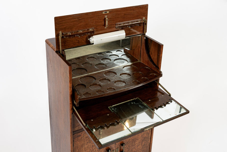 Antique French Art Deco Elm Wood Bar Cabinet 1930s