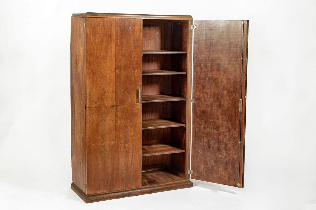 Antique French Art Deco Mahogany Wardrobe Armoire Cabinet, 1940s