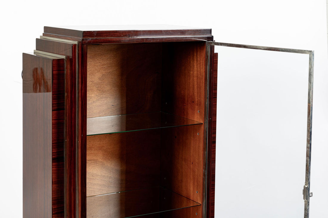 Antique French Art Deco Rosewood and Glass Vitrine Display Cabinet 1930s