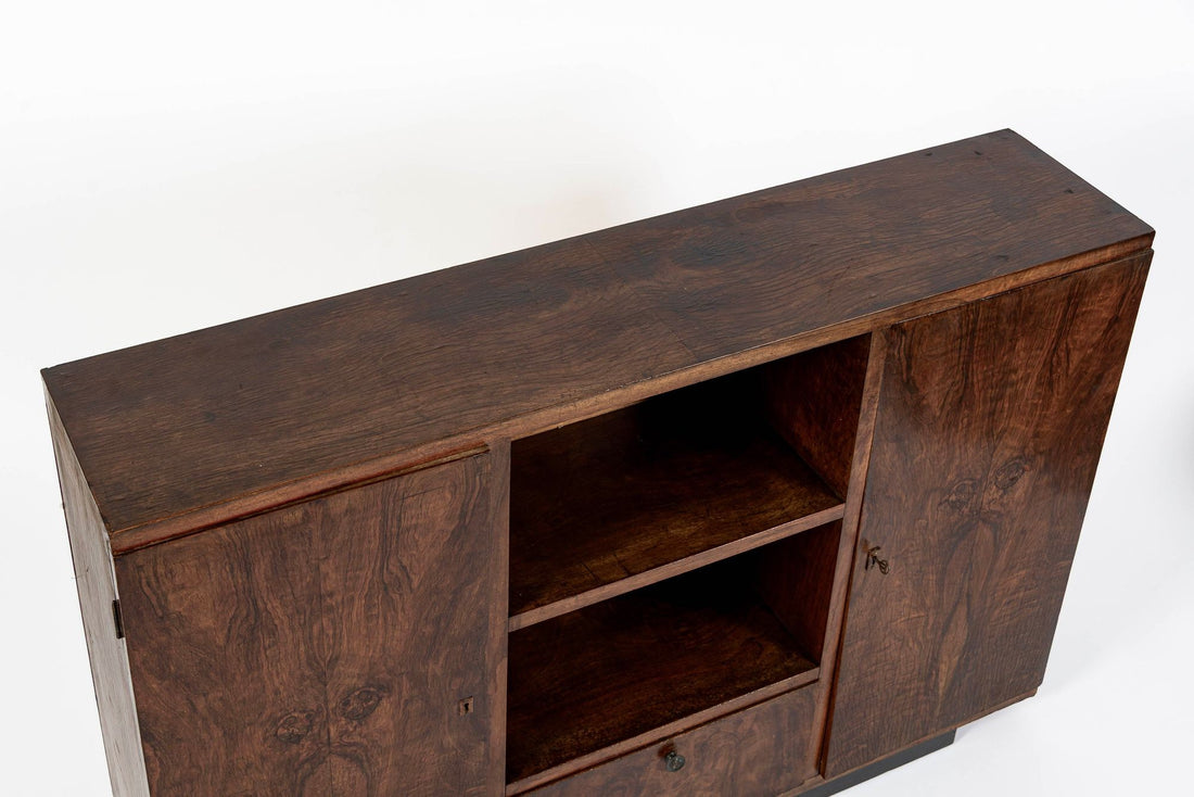 Antique Art Deco Italian Walnut Wood Credenza Cabinet