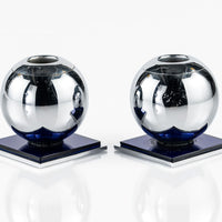 Art Deco Chrome and Cobalt Blue Candleholders by Walter von Nessen for Chase, 1930s