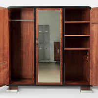 Antique Art Deco Maple Wood Mirrored Armoire Cabinet 1930s