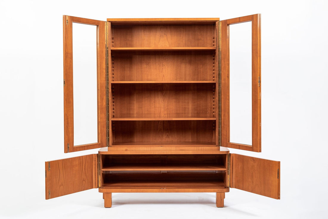 Art Deco Cherry & Burl Wood Display China or Bar Cabinet 1930s