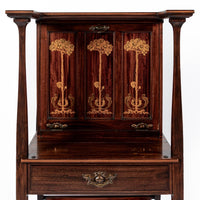 Antique Art Nouveau Scottish Mahogany Floral Secretary Cabinet