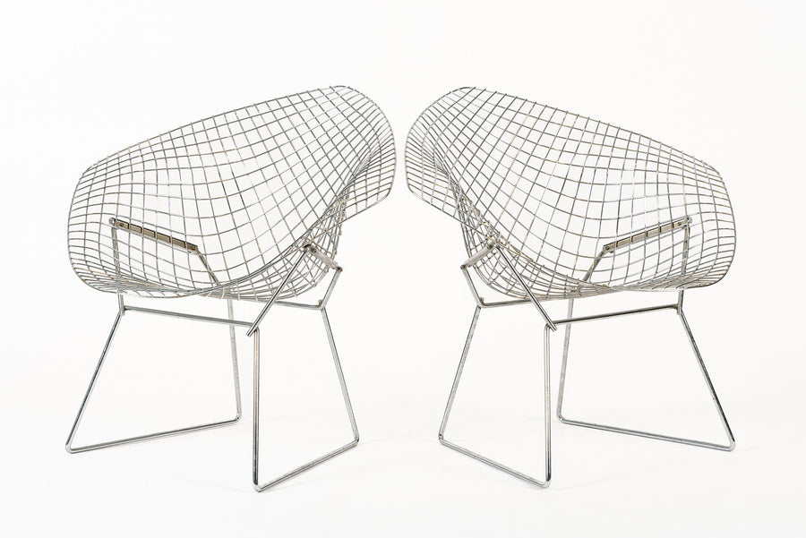 Mid Century Silver Diamond Wire Lounge Chairs by Harry Bertoia for Knoll