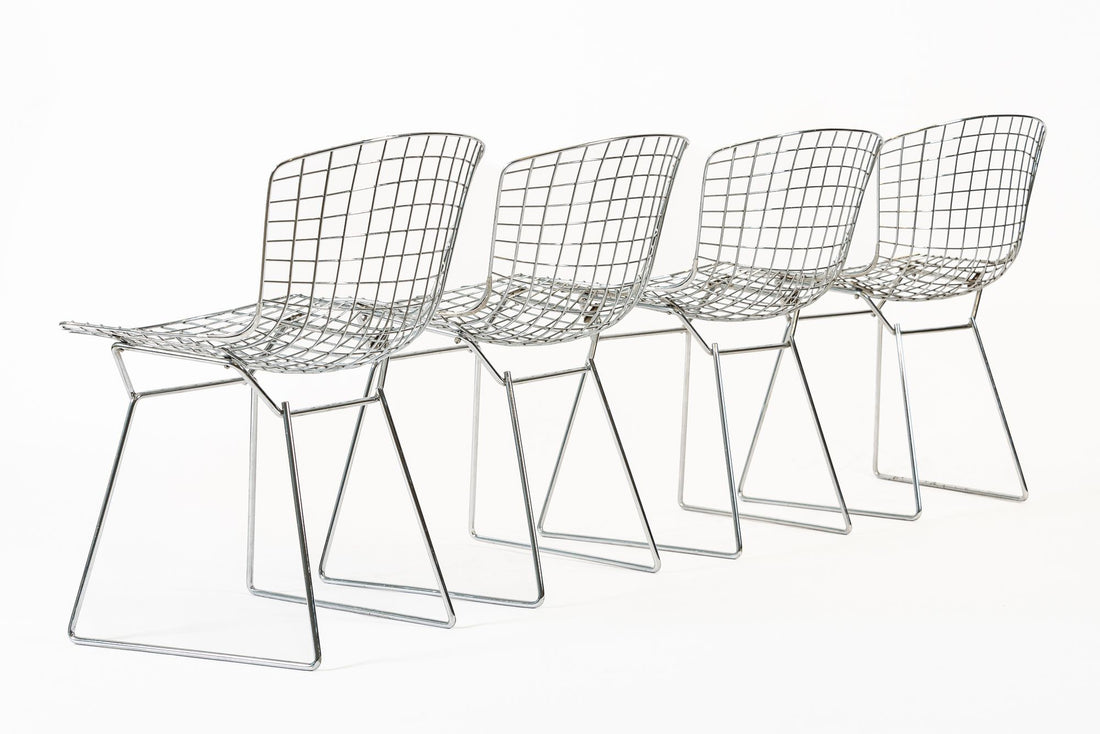 Mid Century Modern Silver Wire Dining Side Chairs by Harry Bertoia for Knoll