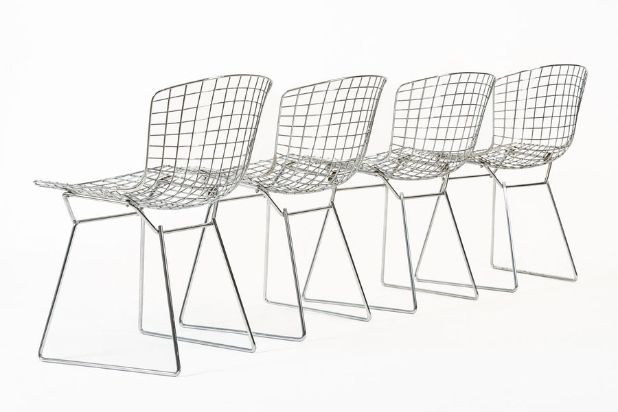 Mid Century Modern Silver Wire Dining Side Chairs by Harry Bertoia for Knoll
