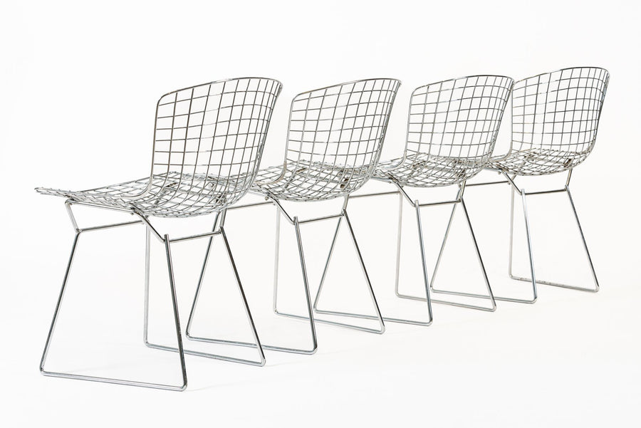 Mid Century Silver Wire Dining Side Chairs by Bertoia for Knoll