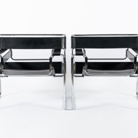Mid Century Black Leather Wassily Arm Chairs by Marcel Breuer for Knoll, 1960s
