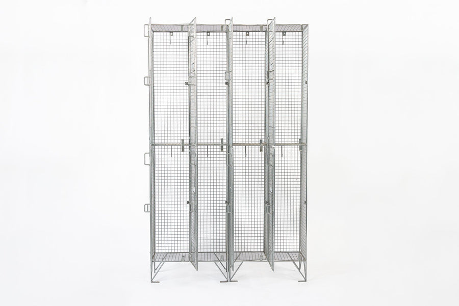 Pair British Industrial Metal Wire Mesh Locker Sets, Made in the UK