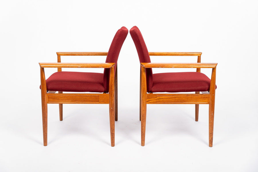 Danish Modern Red Diplomat Chairs by Finn Juhl for France & Daverkosen
