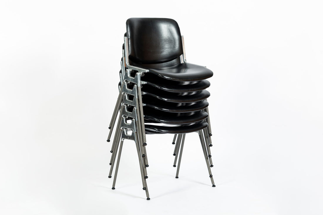 Six Mid Century Italian DSC 106 Leather Stacking Chairs by Giancarlo Piretti for Castelli, 1980s