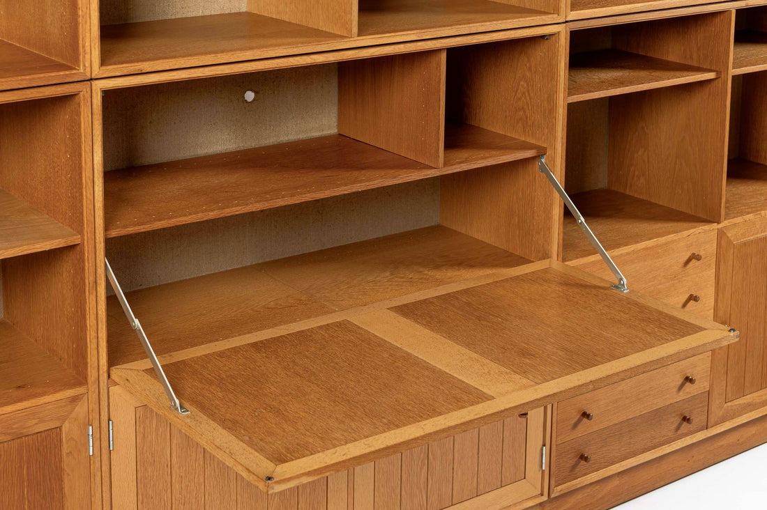 Danish Modern Oak Modular Wall Unit, Mid Century Bookcase Display Cabinet