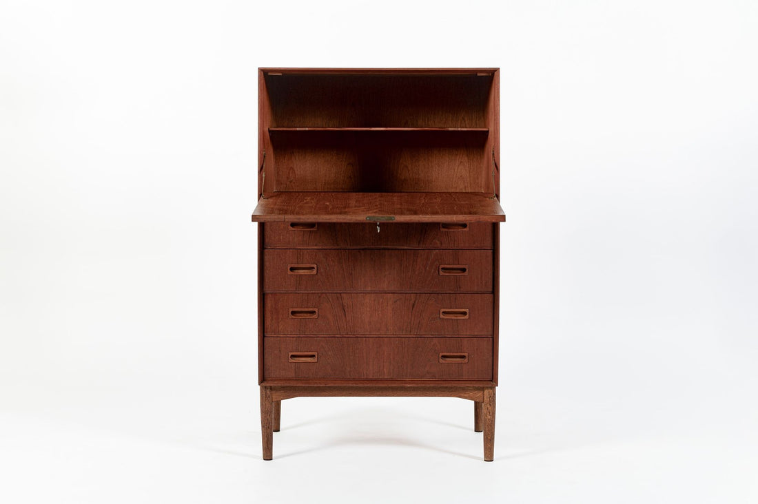 Mid-Century Danish Modern Teak Secretary Desk or Bar Cabinet Made in Denmark 1960s