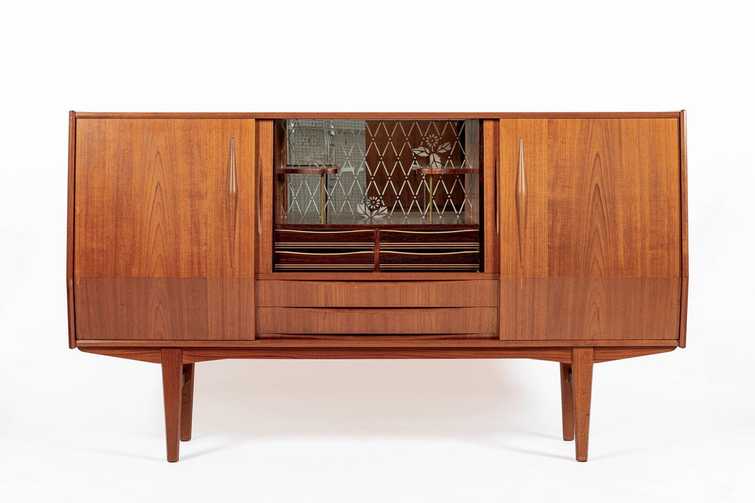 Mid-Century Danish Modern Teak High Sideboard or Bar Cabinet 1960s