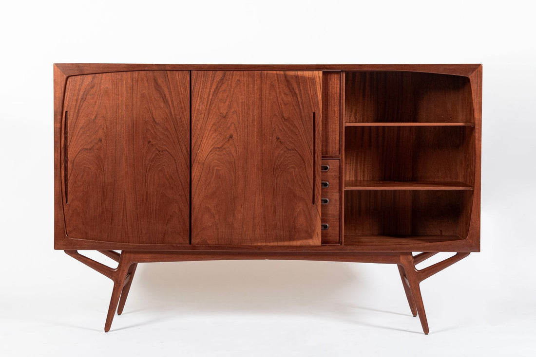 Mid Century Danish Teak Tall Sideboard or Bar Cabinet by Harry Ostergaard