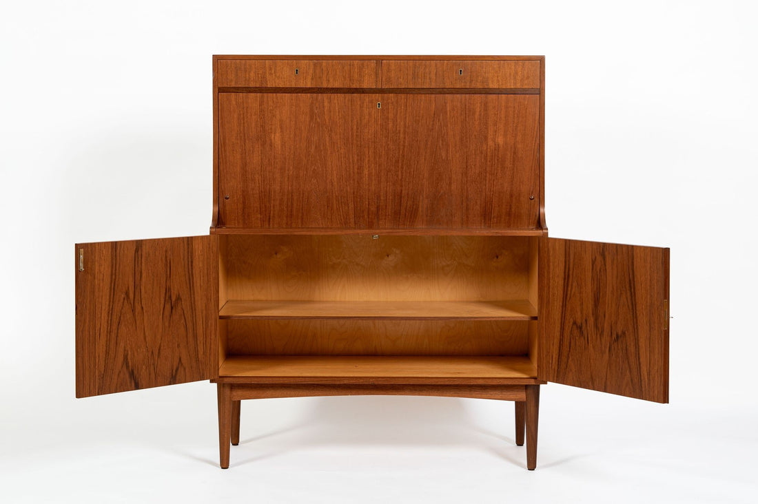 Mid-Century Danish Modern Teak Secretary Desk Cabinet 1960s