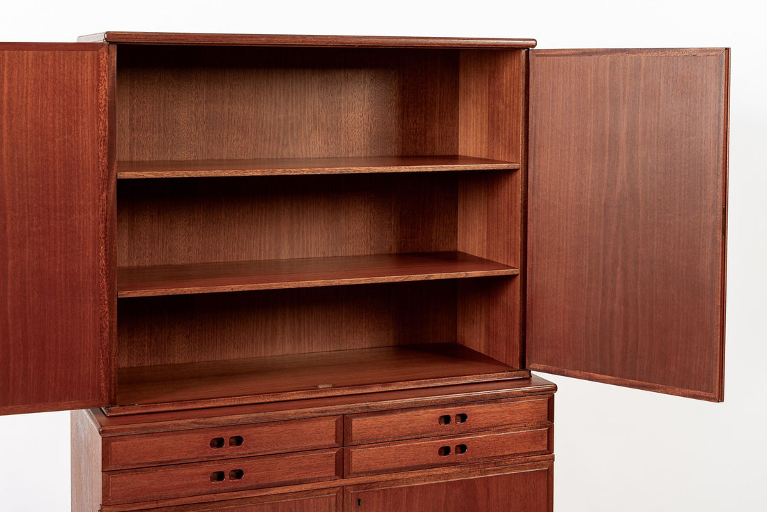 Mid Century Danish Modern Tall Two-Piece Teak Cabinet Hutch