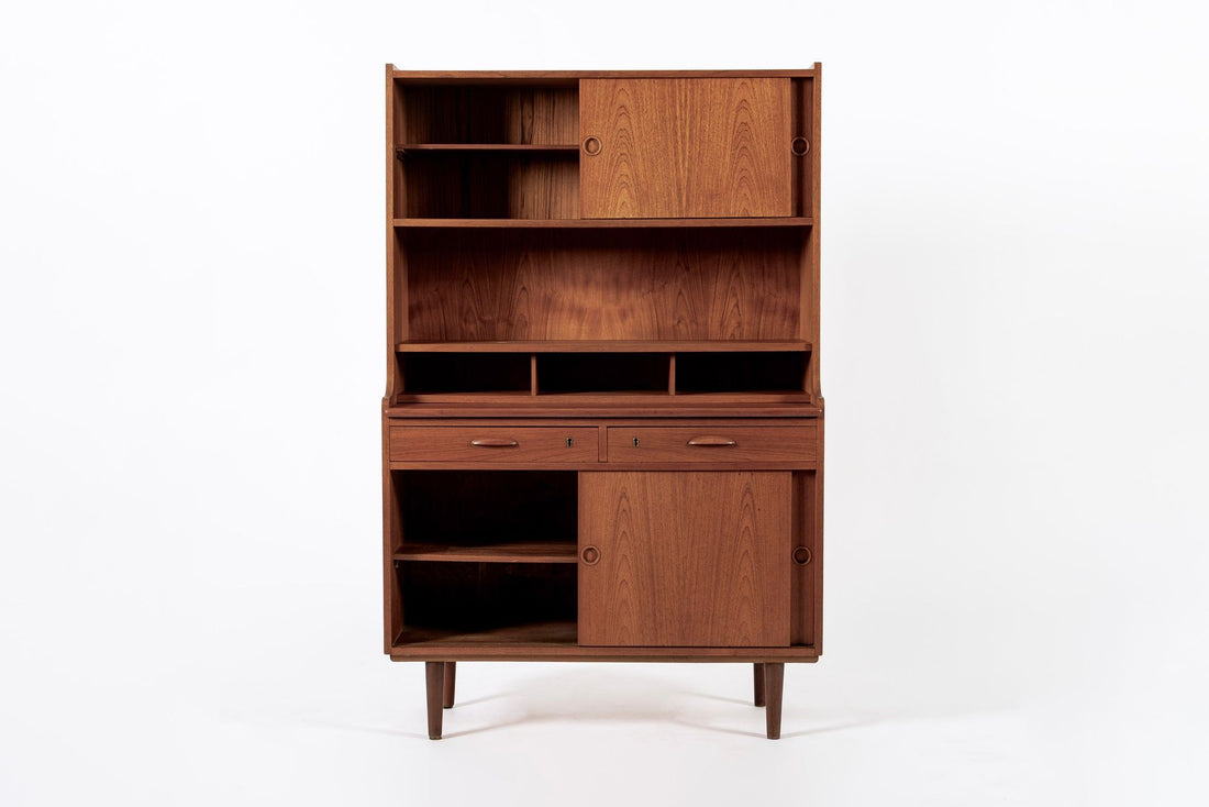 Mid Century Danish Teak Wood Bookcase Cabinet & Secretary Desk 1960s