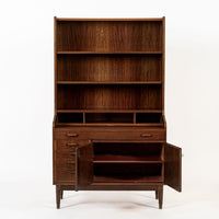 Mid Century Danish Walnut Wood Pull-Out Secretary Desk & Bookcase