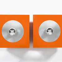 Vintage Mid Century French Orange Metal Wall Light Sconces by Disderot (attr)