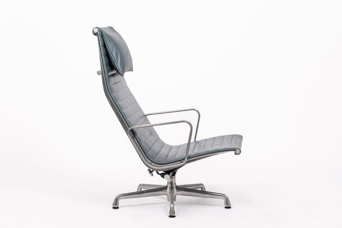 Eames Herman Miller Blue Gray Leather Office Lounge Chair - 2 Available