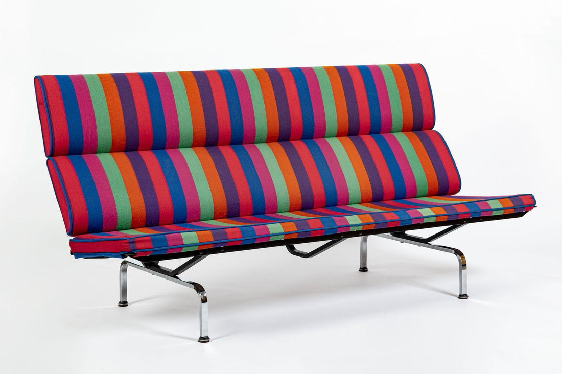 Mid Century Sofa Compact Eames for Herman Miller, Alexander Girard Striped Fabric, 1970s
