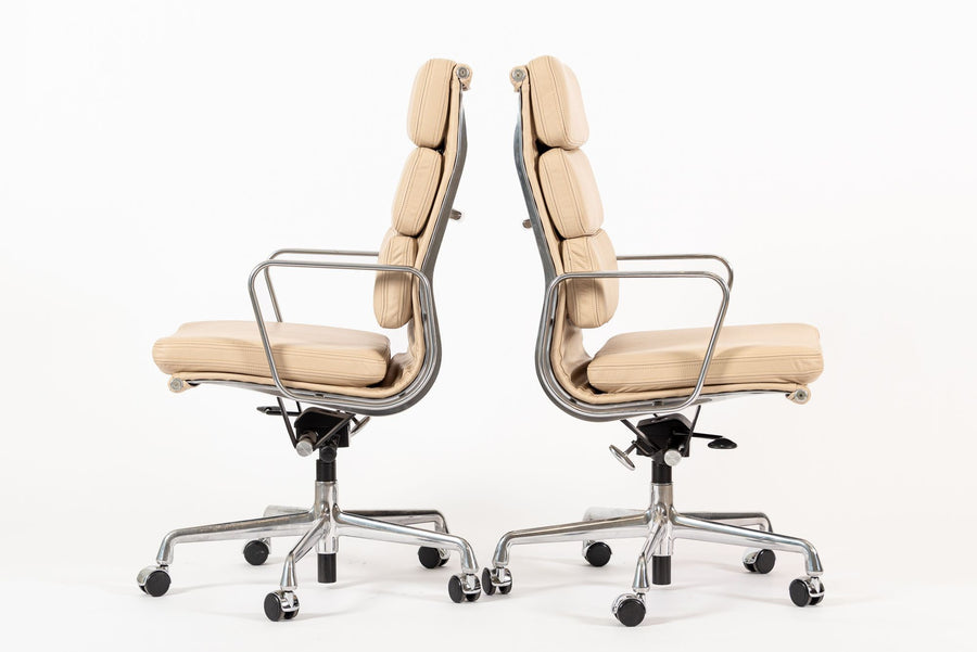 Herman Miller Eames Tall Tan Leather Desk Chair Soft Pad Pair