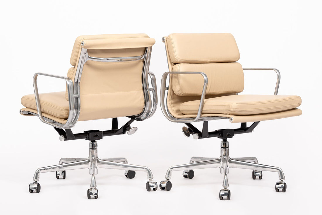 Eames for Herman Miller Cream Leather Office Chair Pair 2000s