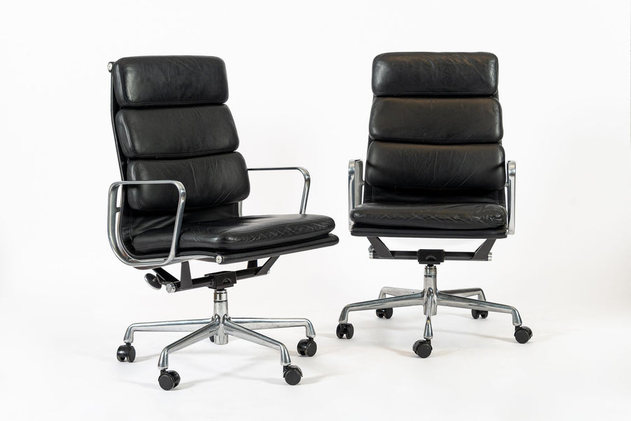 Pair Authentic Eames Herman Miller Tall Black Leather Office Chairs 2001
