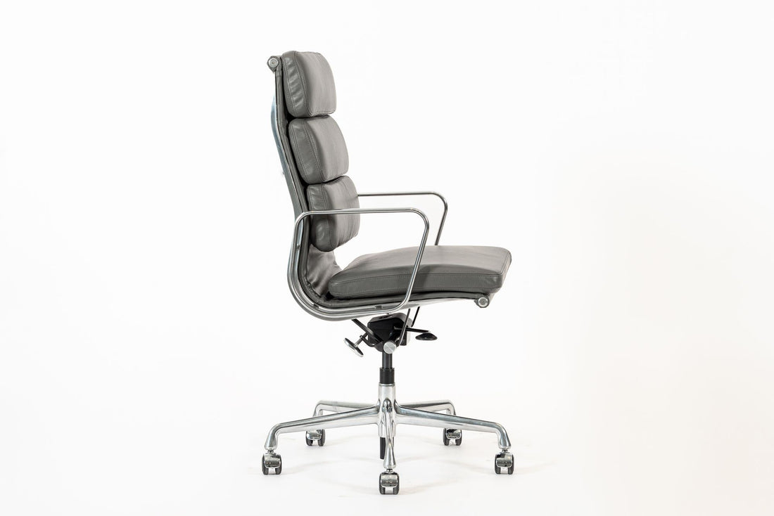 Herman Miller Eames Aluminum Group Tall Gray Leather Office Chair Soft Pad