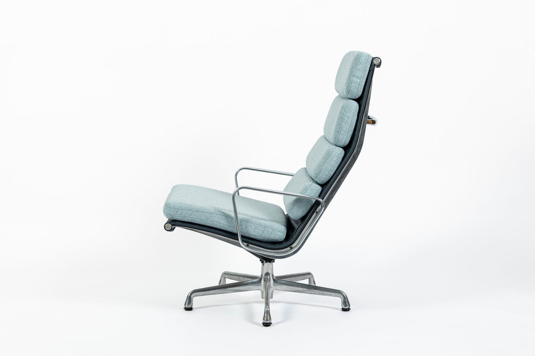 Eames Soft Pad Recliner for Herman Miller, Blue Gray Aluminum Group Lounge Chair
