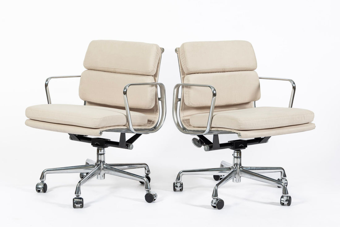 Eames for Herman Miller Cream Tan Office Chairs in Schumacher VEGAN Suede