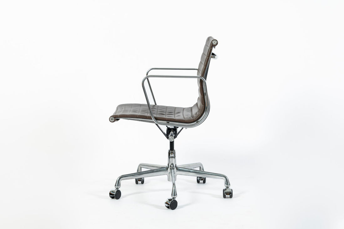 Eames Herman Miller Aluminum Group Thin Pad Brown Leather Office Chair, 2008