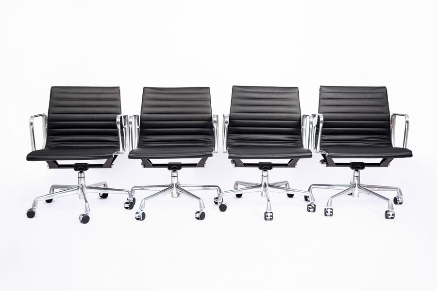 Eames for Herman Miller Black Leather Desk Chairs Thin Pad